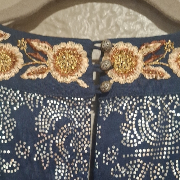 Anthropologie Navy and Gold Embroidered Jacket Size 4 - Picture 11 of 16